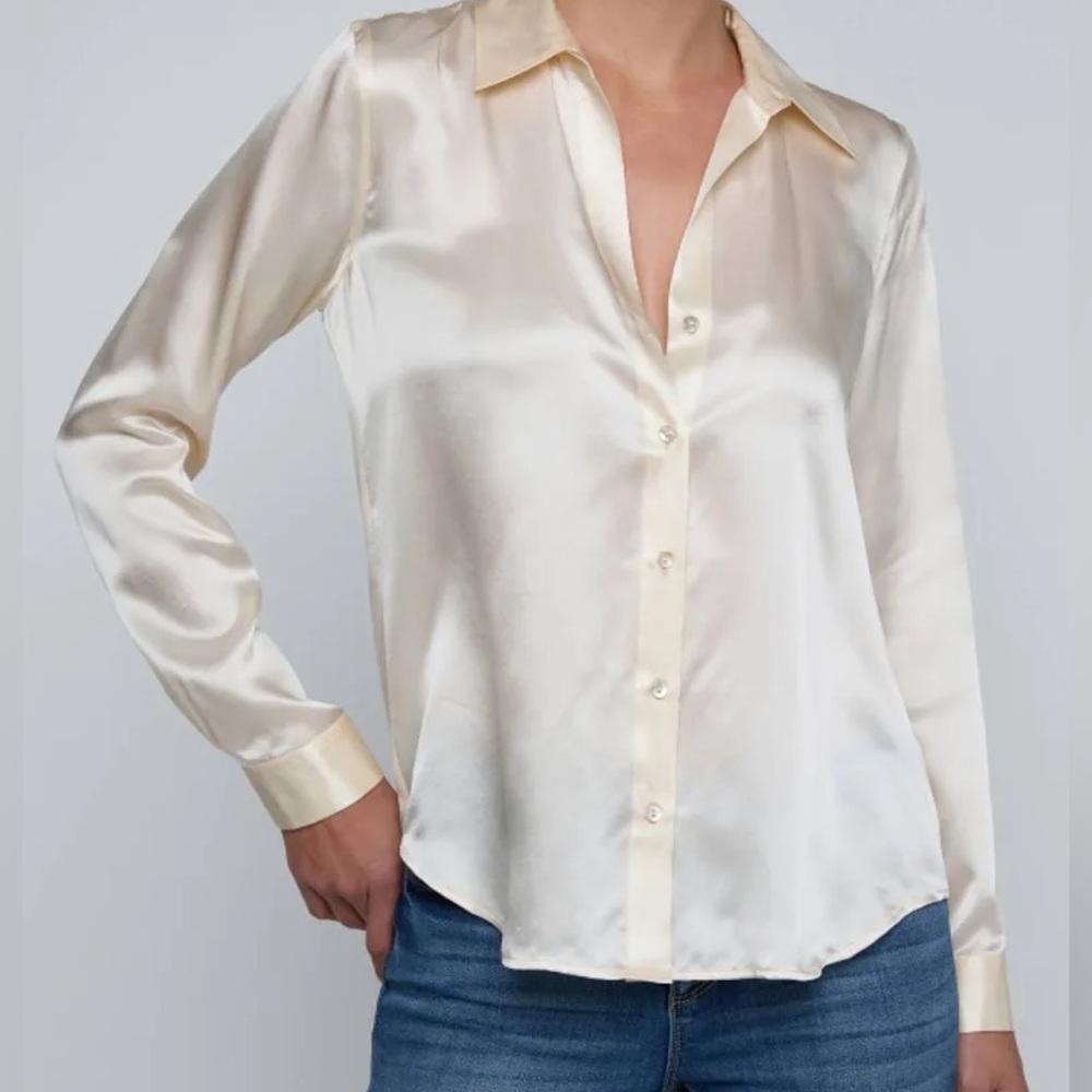 L'AGENCE Tyler Silk Blouse in Ecru